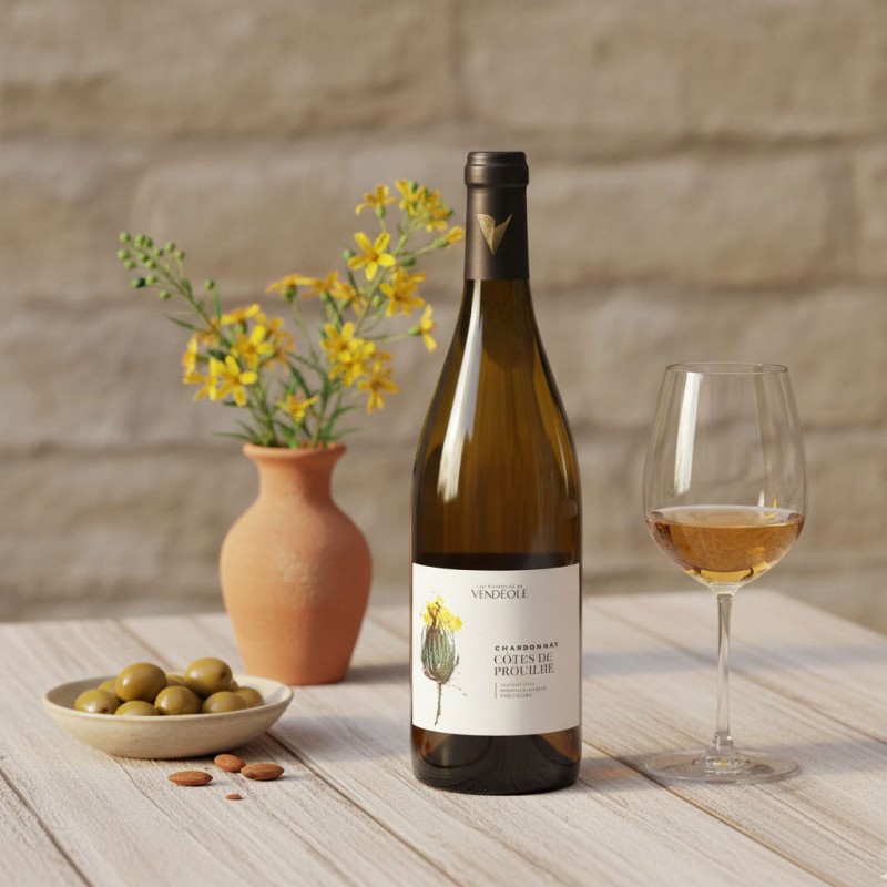 Bouteille de vin Chardonnay côte de Prouilhe Cave Vendéole Le vin du sud
