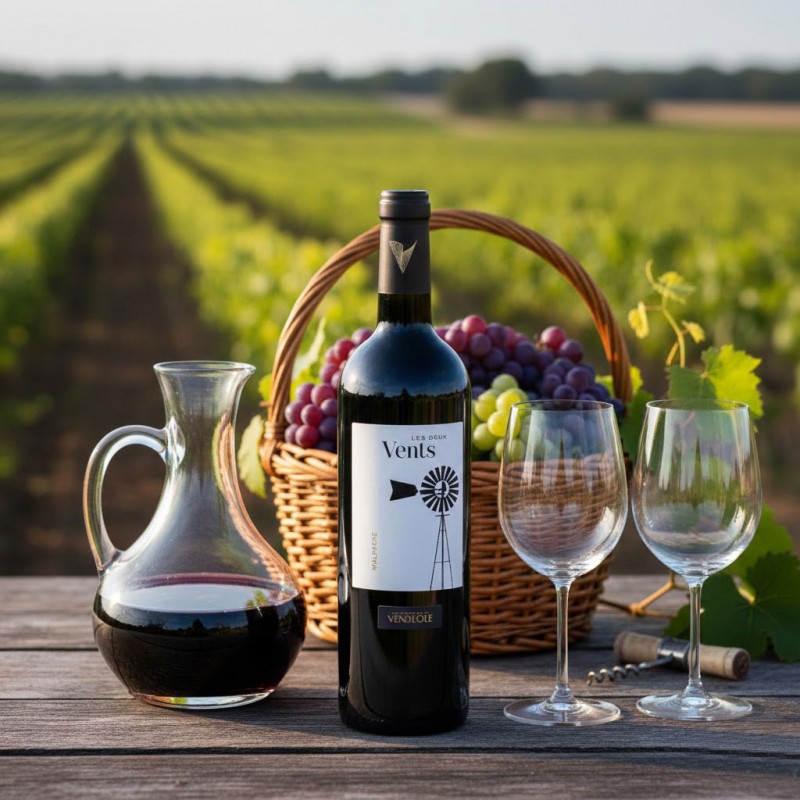 Bouteille de vin Les Deux Vents Bio Malepère -cave Vendéole